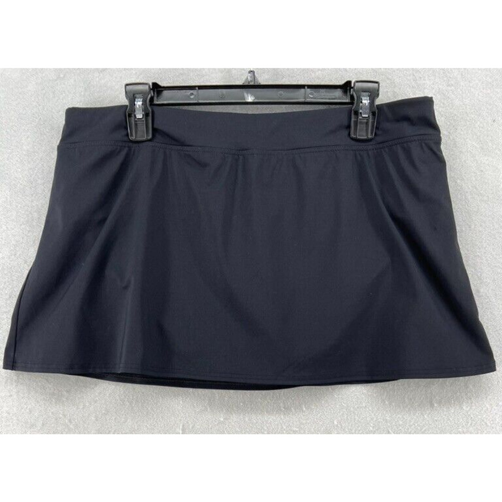 Lands End Swim Bottoms Skort Womens Sz 16P Petite Black Skirt Fully Panty Lined